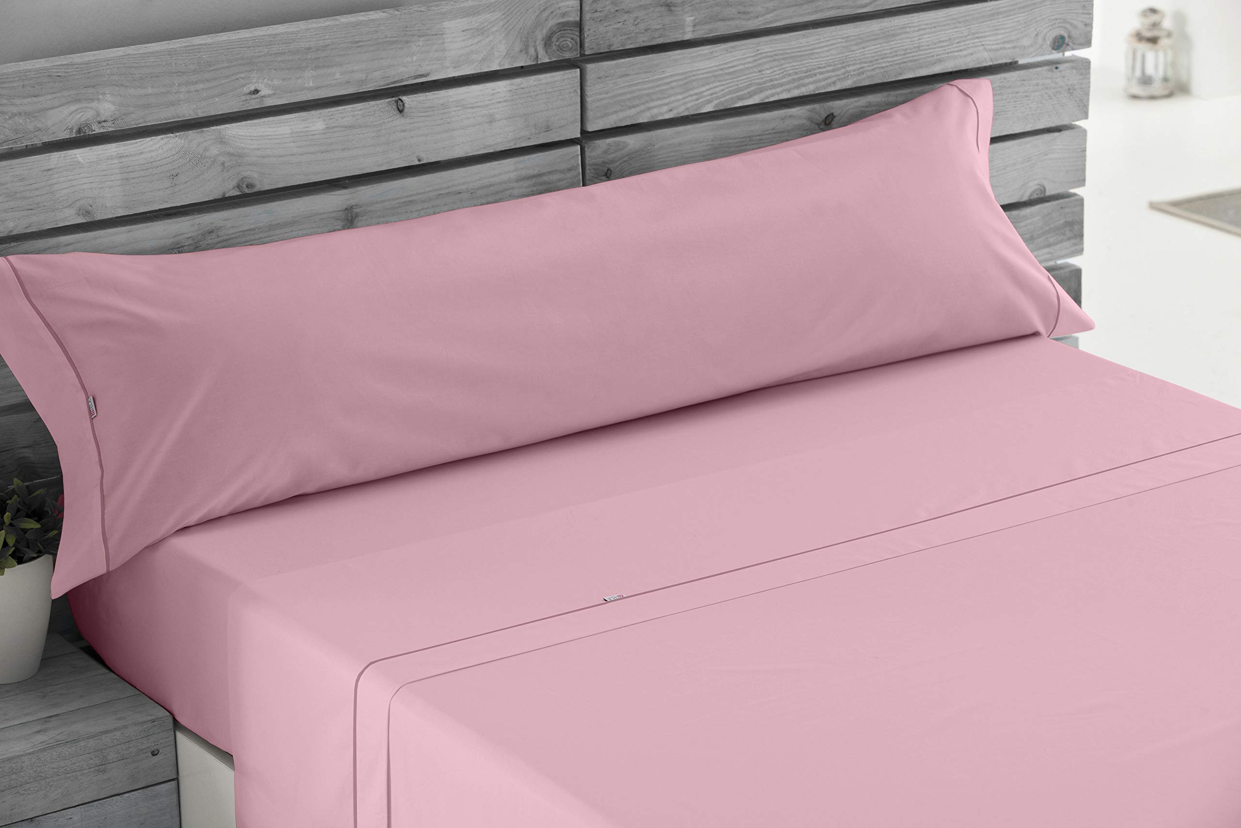 Juego de sábanas liso color rosa Cama de 150 (3 piezas) -50% algodón / 50% poliéster - 144 hilos. Gramage: 115
