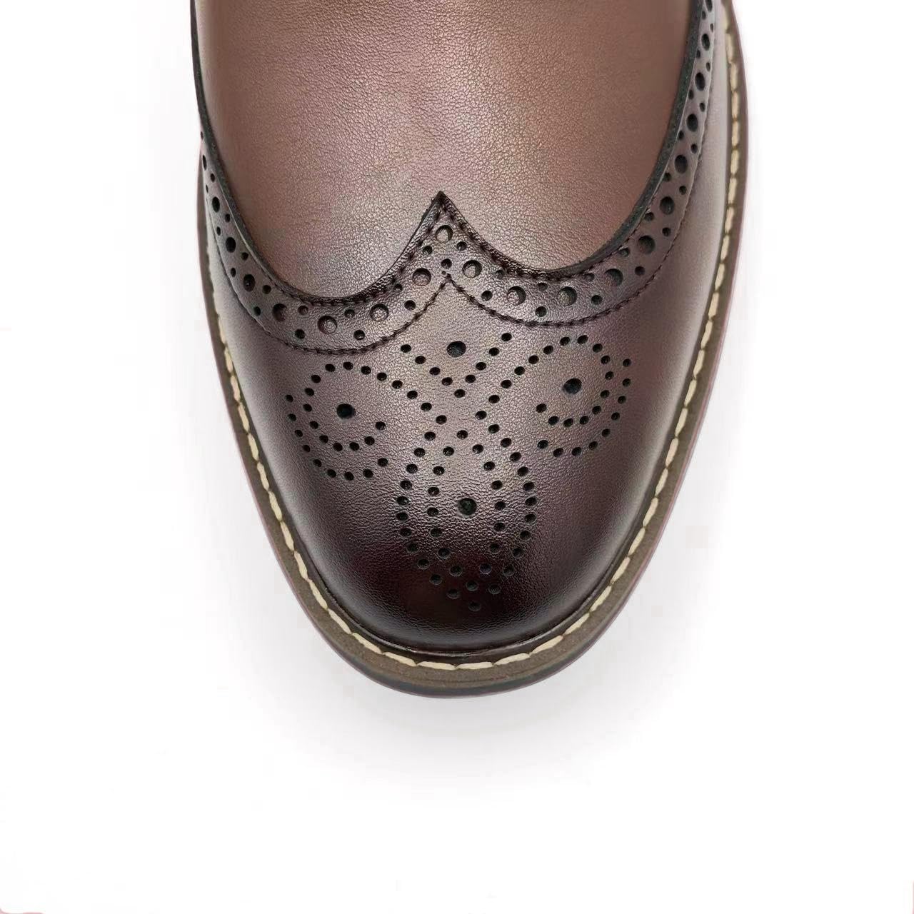 Finishing & Sewing Scarpe da uomo con punta ad ali stile classico brogue, scarpe stringate Oxford