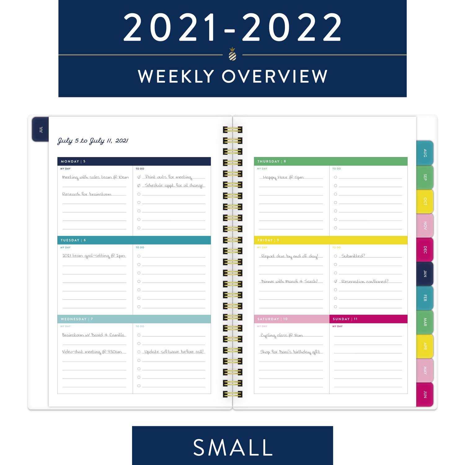 Agenda accademica 2021-2022, semplificata da Emily Ley, per agenda settimanale e mensile AT-A-GLANCE, 15,1 x 20,1 cm, piccola, per scuola, insegnanti, studenti, sottile e a righe felici (EL60-200A)