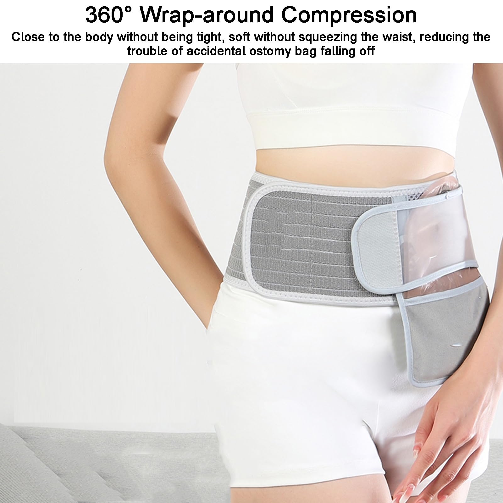 Fascia Addominale Post Operatoria, Cintura Stoma, con Tasca Esterna Rimovibile e Rivestimento Protettivo, Lunghezza Regolabile, per la Cura di Colostomie e Ileostomie(M)