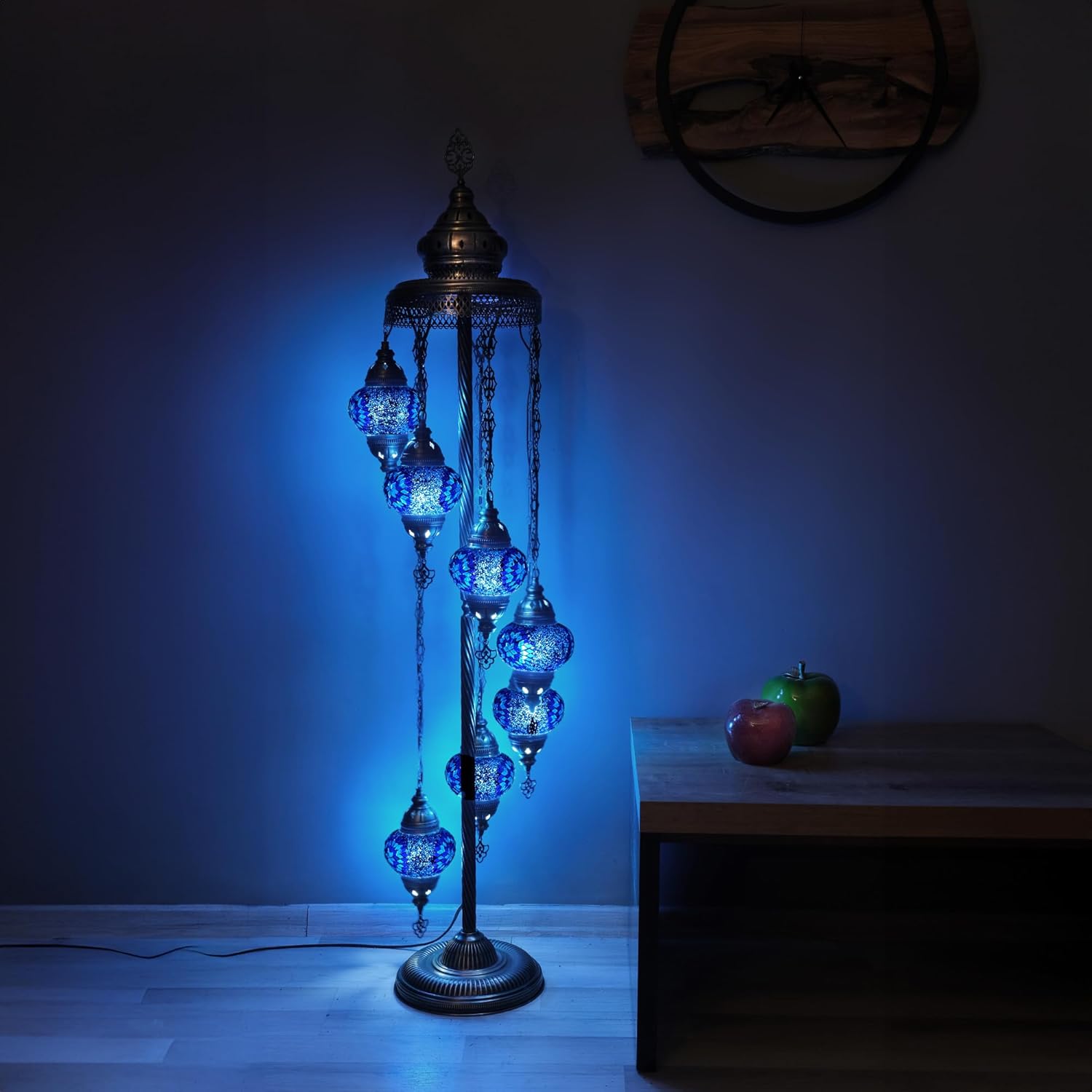 Asylove Turkish Floor Lamp, Mosaic Turkish Lamp, 7 GlobeFloor Lighting Standing Decorative Home Modern Designs Offer Handmade Glass 5 inch Globe - Total Dimensions 18 x 18 x 60 inch (Red)