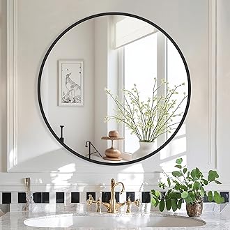 Black Frame Mirror, Bathroom Mirrors for Wall,22'' Round Circle Mirror for Entryway Bedroom Vanity(22'',Black)