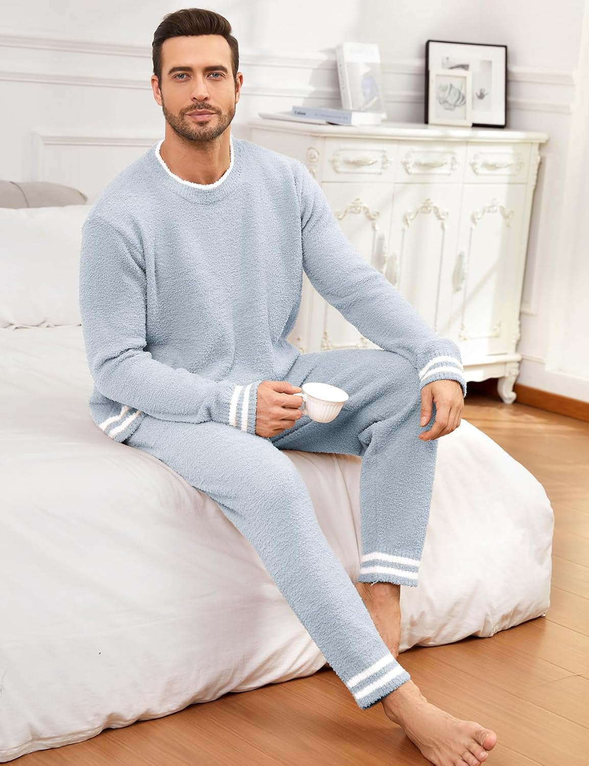 Yimoon Mens Fleece Pajamas Set Soft Fluffy Pjs Sleepwear Winter Warm Long Sleeve Fuzzy Loungewear - Image 2