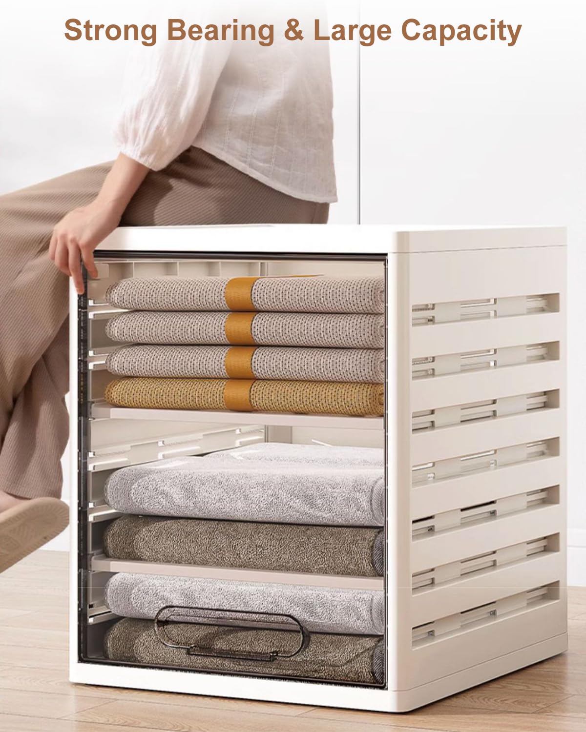 Organizador de almacenamiento para armario con divisores, organizadores apilables con tapas para almacenamiento en armarios, despensas, lavandería, sala de estar