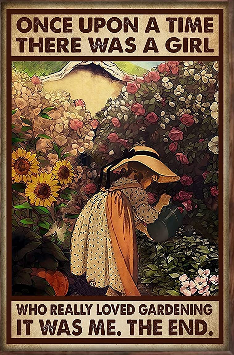 Gardener Girl Once Upon A Time There was A Girl Who Really Liked Gardening was Me Targa in metallo per esterni Decorazione da giardino per interni ed esterni Cafe Targa in metallo
