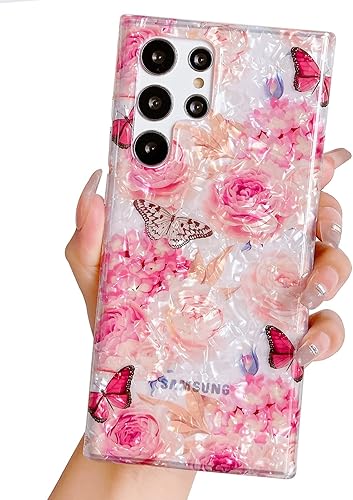 Jmltech Funda delgada de silicona para Samsung Galaxy S22 Ultra con estampado de leopardo y flores para mujeres y niñas, bonita funda para teléfono