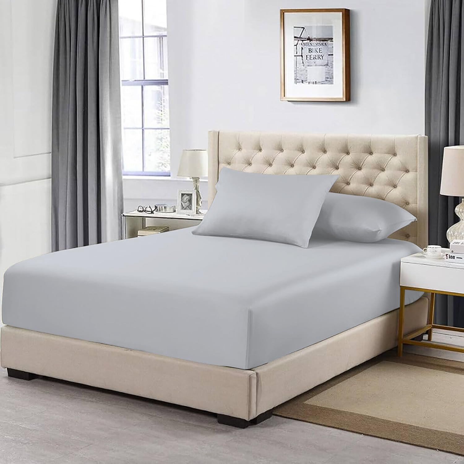 MistyMorning Extra Deep Fitted Sheet 16''/40cm, Egyptian Cotton bed sheets with 200 Thread Count