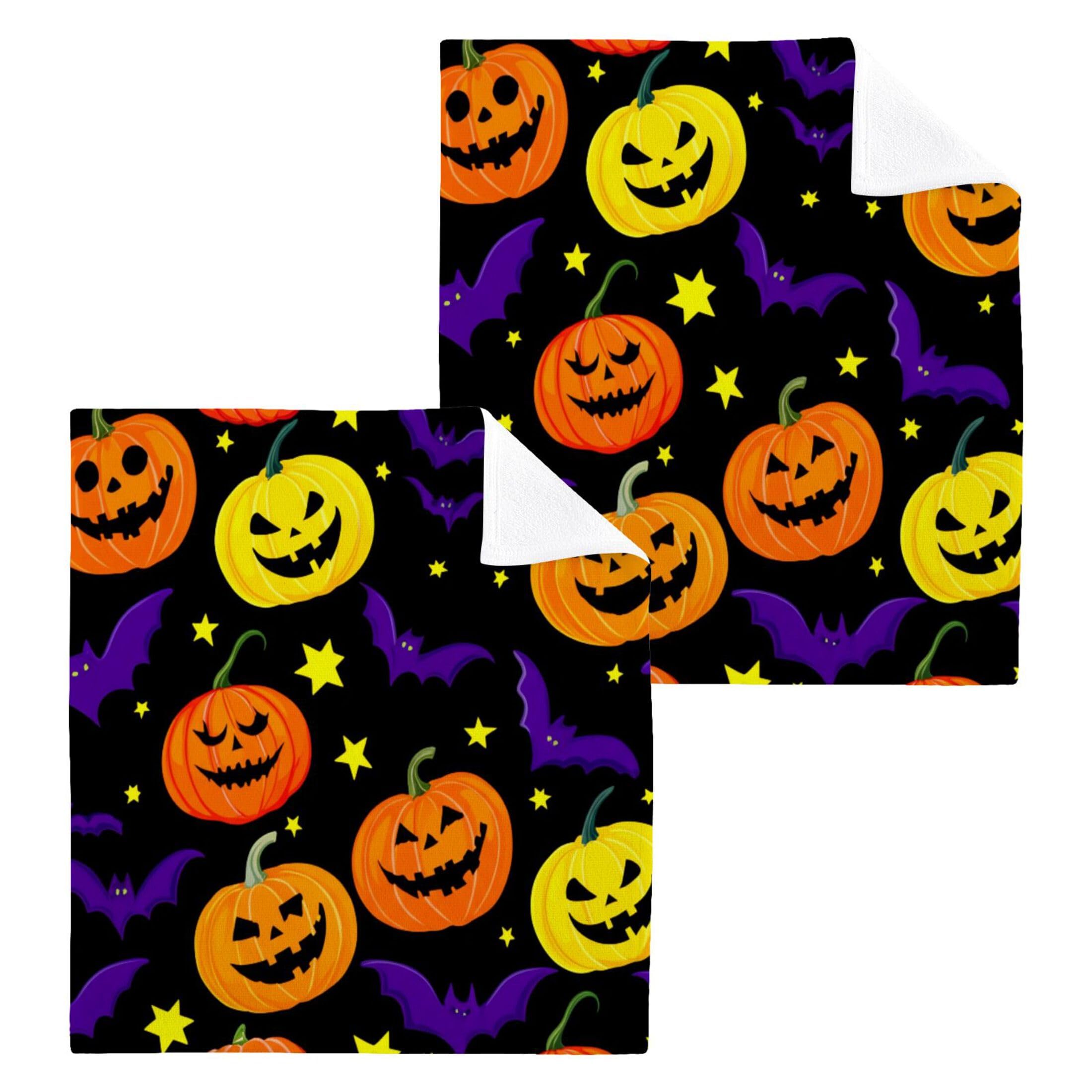 Kigai Pumpkins 4 Pack Washcloths Cotton Soft Absorbent Skin Friendly Wash Cloths Fingertip Towels Machine Washable 12x12 in