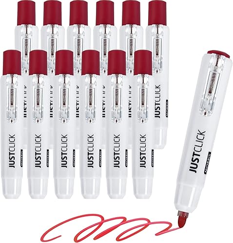 carrotez Marcadores retráctiles de borrado en seco, marcadores de pizarra blanca de bajo olor, punta de bala, barril grueso, 12 unidades, rojo
