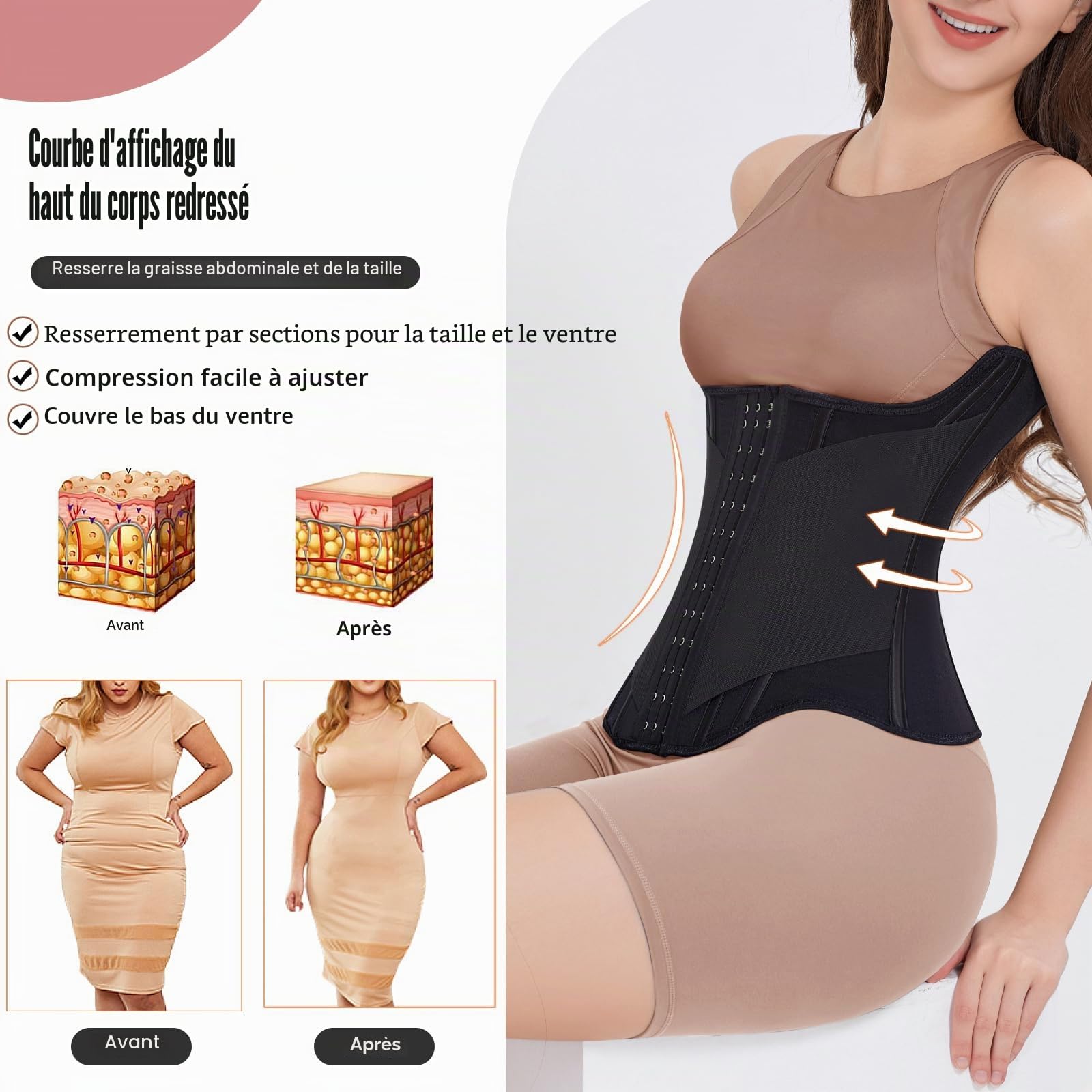 Corset Minceur Femme Ventre Plat, Ceinture Gainante en Forme de U Ceinture Post Partum Corset Minceur Serre Taille Body Sculptant Femme Ceinture Abdominale Serres-Taille