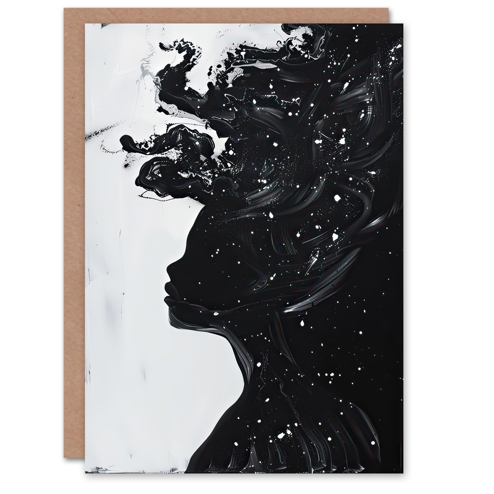 Artery8 Greeting Card Woman in Stars Abstract Portrait Black and White Blank For Him Or Her Art Birthday Card
