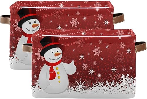 Cesta de almacenamiento de copos de nieve de invierno, muñeco de nieve, color rojo, caja organizadora de almacenamiento de nieve de Navidad,