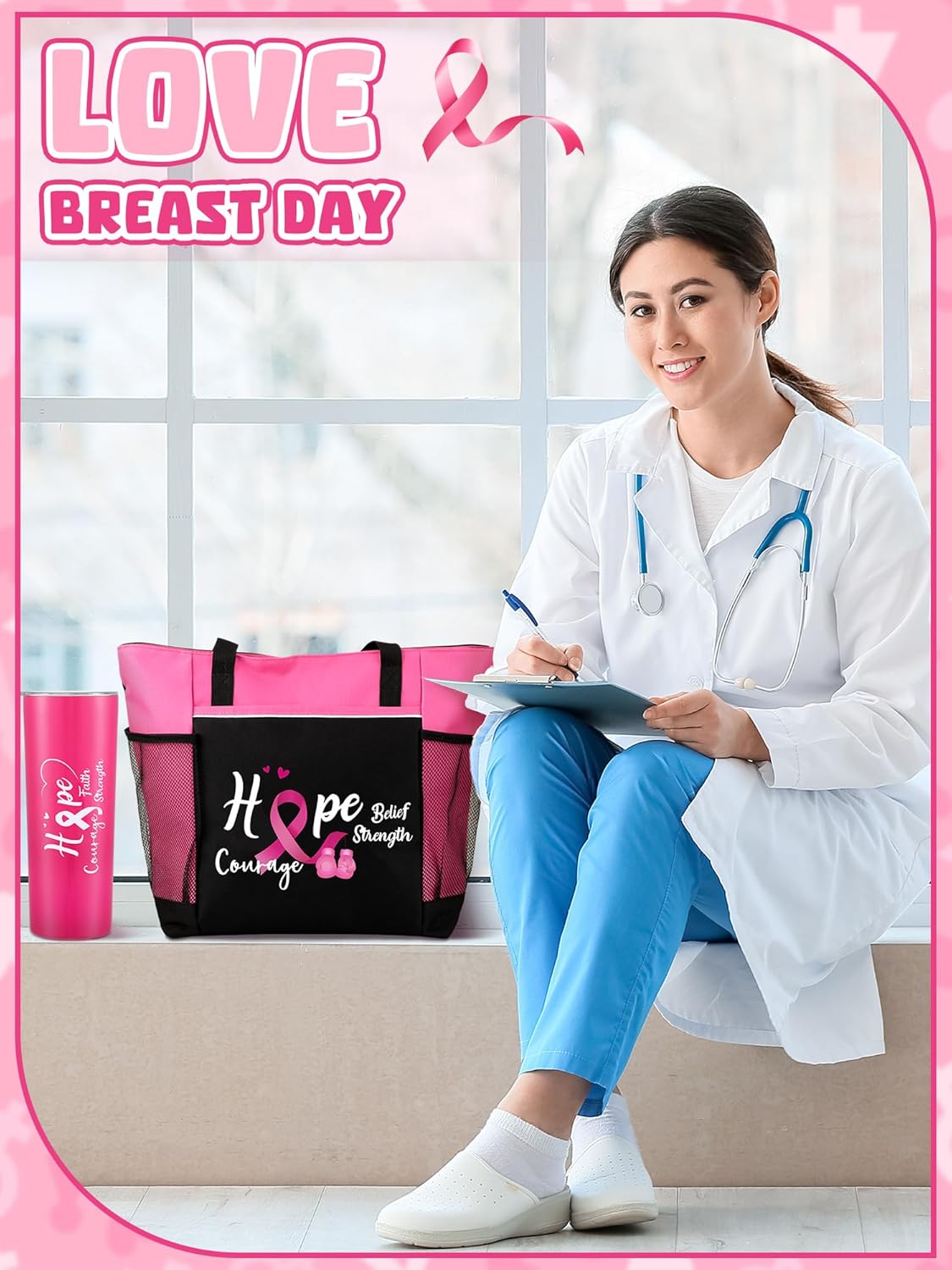 Paterr 2 Pack Breast Cancer Awareness Gifts Chemo Bags and Totes Chemo Care Package for Women Breast Cancer Accessories(Classic Pink,Breast Cancer) - Image 6