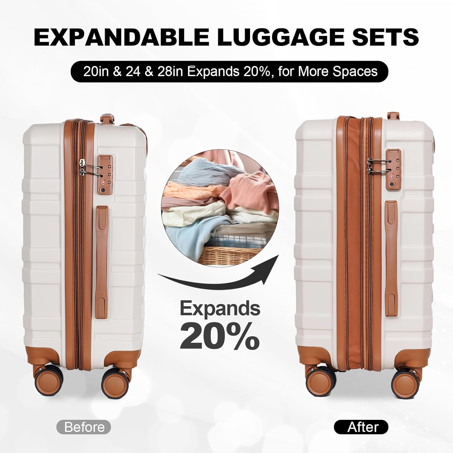 3 Piece Luggage Sets, Hardcell Carry-on Luggage with Spinner Wheels, Expandable Suitcase Set with TSA Lock, 28/24/20 inch Lightweight Luggage (Blue)