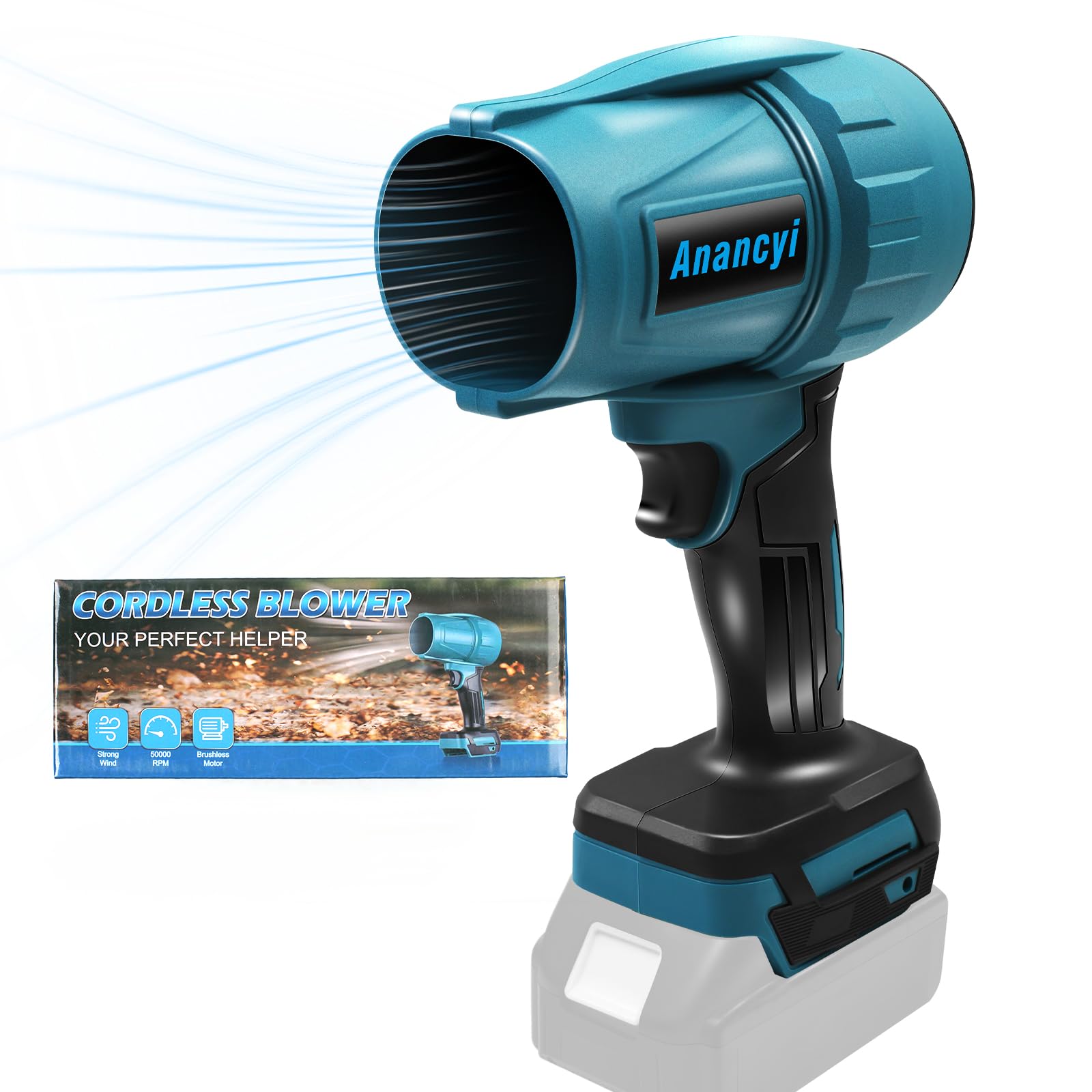 Turbo Jet Blower, Cordless Leaf Blower, Brushless Motor, 3 Speed, Compatible with Makita 18V BL Batteries, for Car and Corner Cleaning, Remove Dust, Leaves, Water, Snow (Battery not included)