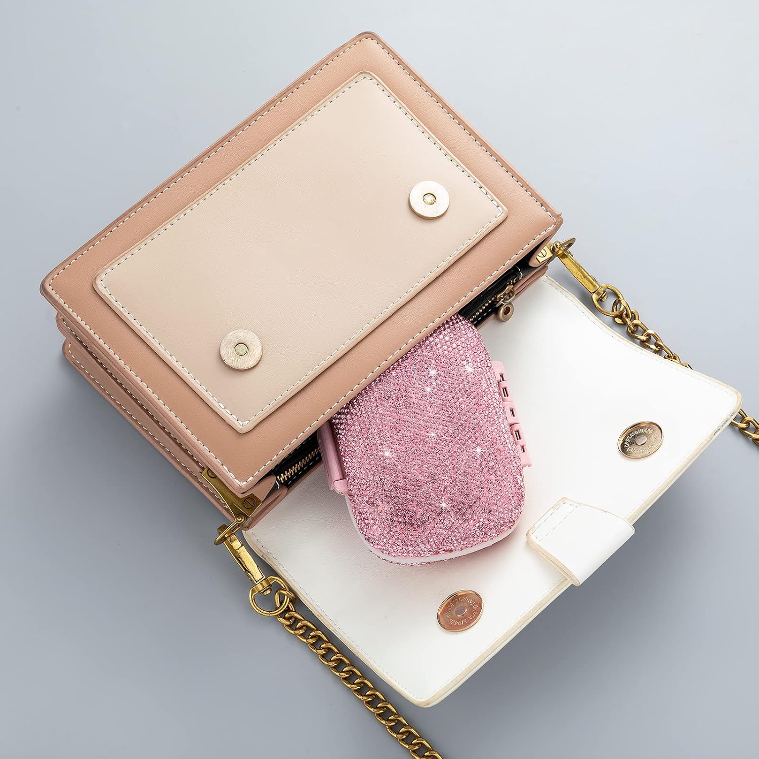 Cute Pill Organizer Small Bling Pill Case for Purse Medicine Vitamin Container Holder Daily Pill Box Container for Women Travel Medicine Kit(Pink)