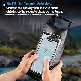 Pelican Marine IP68 Waterproof Dry Bag 2L - Roll Top Waterproof Backpack w/Phone Case/Pouch - Boating & Kayak Accessories - Essentials for Camping Swimming Beach Fishing Rafting Travel - Black
