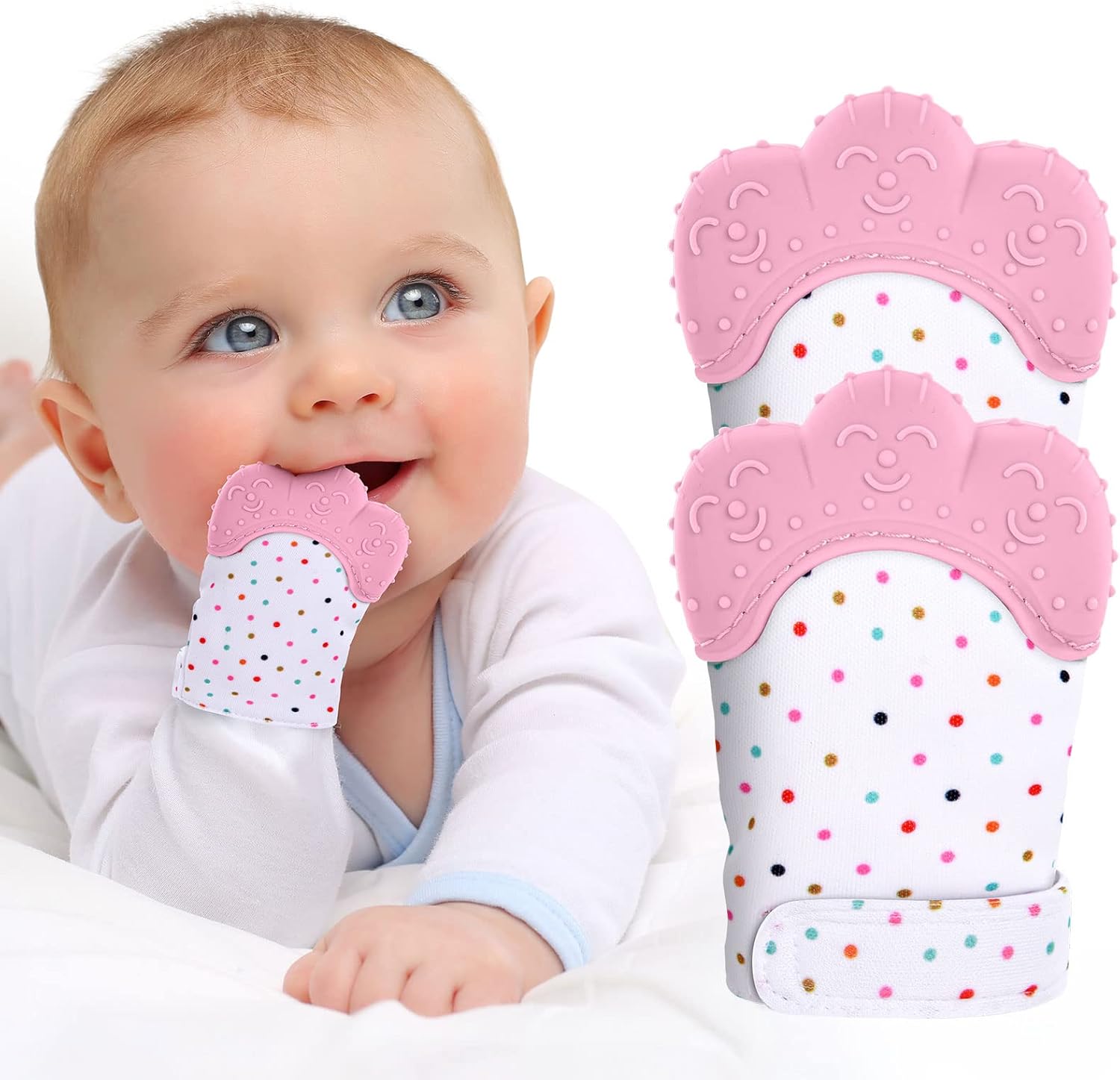 Vicloon Baby Teething Set, 2 Pack Teething Mittens for Baby, Includes 2