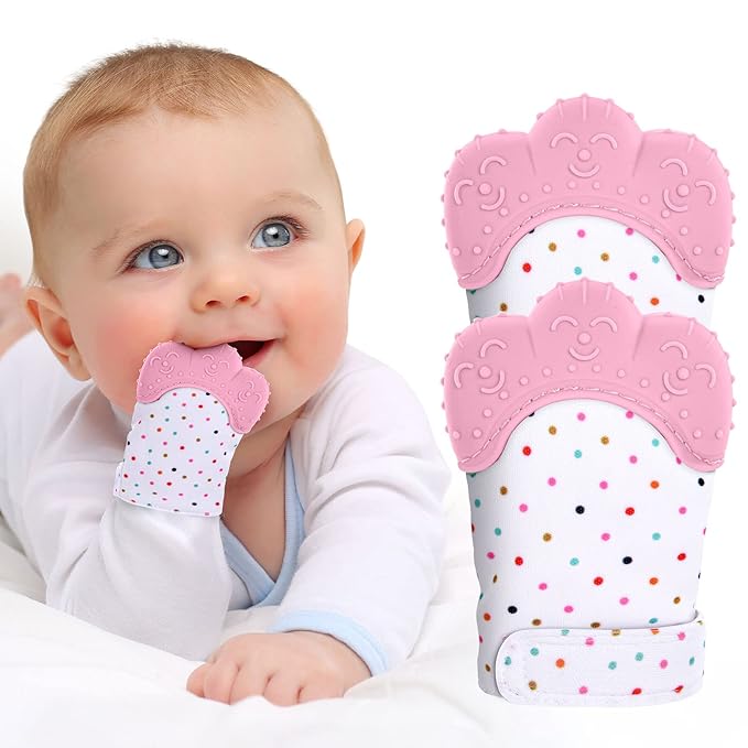 2Pack Silicone Teething Mitt, Soothing Infant Teething
