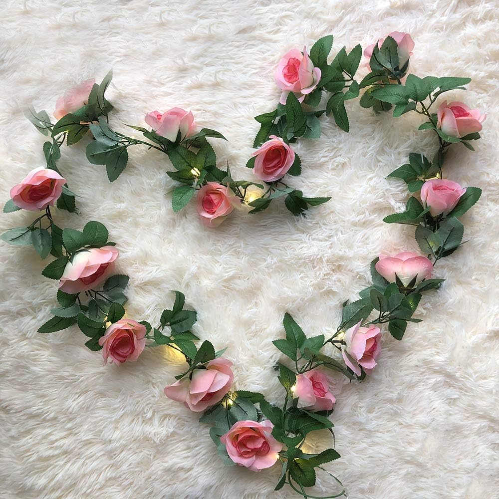 GUOCHENG Novelty 2.45M Rose Garland String Lights Artificial Flower Vine with LED Fairy Copper String Lights for Christmas Wedding Party Home Decorations-Blush - Image 4