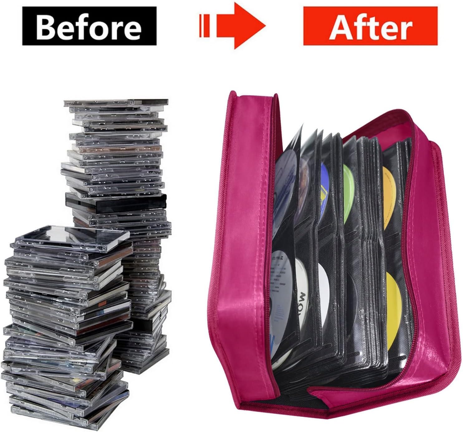 Siveit CD/DVD Storage Holder - 128 Capacity Organizer, Portable CD Wallet for Home & Travel (Black, Rose)