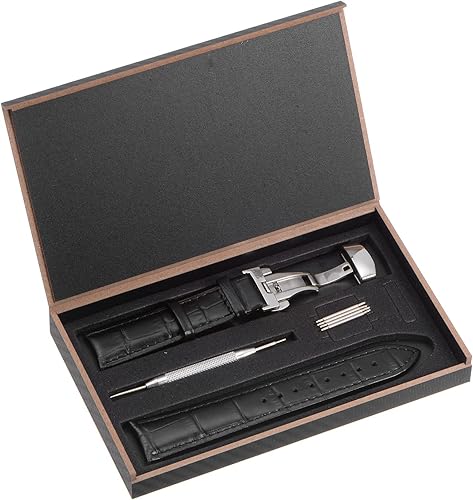 Miniatura 7 de uxcell Correa de reloj de cuero de varios tamaños, hebilla de despliegue rápido, correa de reloj de piel de vaca con exquisita caja para hombres y