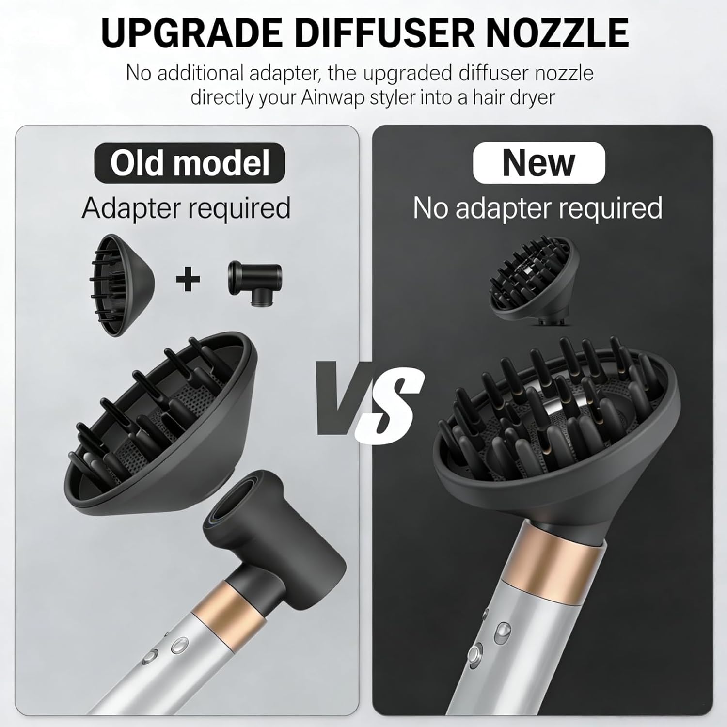Upgraded Large Diffuser Attachment for Dyson Airwrap Styler HS01/HS05/HS08 Hair Dryer Diffuser Nozzle for Enhanced Curl Definition & Fast Drying, Heat Resistant Nylon Fiber, Grey