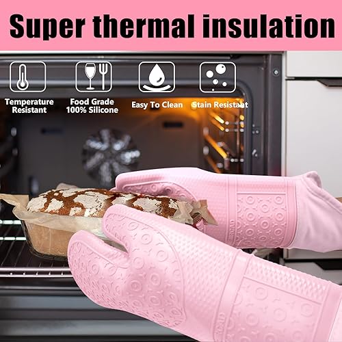 Vista 90 de Guantes de horno con almohadillas calientes resistentes al calor y cinco espátulas de silicona diseñadas para cocinar en la cocina, guantes