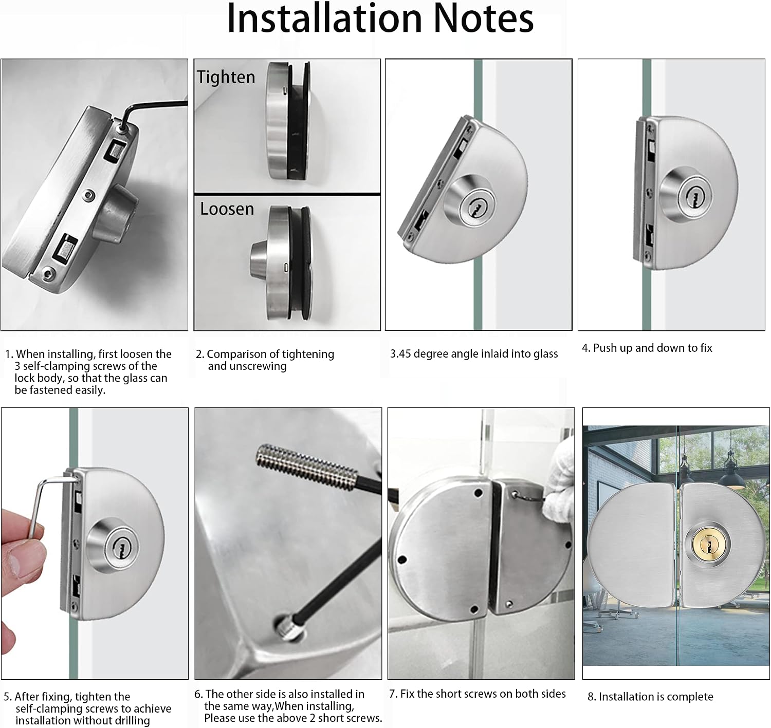 Fits on 1/2" Glass,10 mm -12 mm, Glass Door Lock, Stainless Steel Double Bolts Swing Push Sliding Access Control Office Glass Door Lock with 3 Keys (101-B)