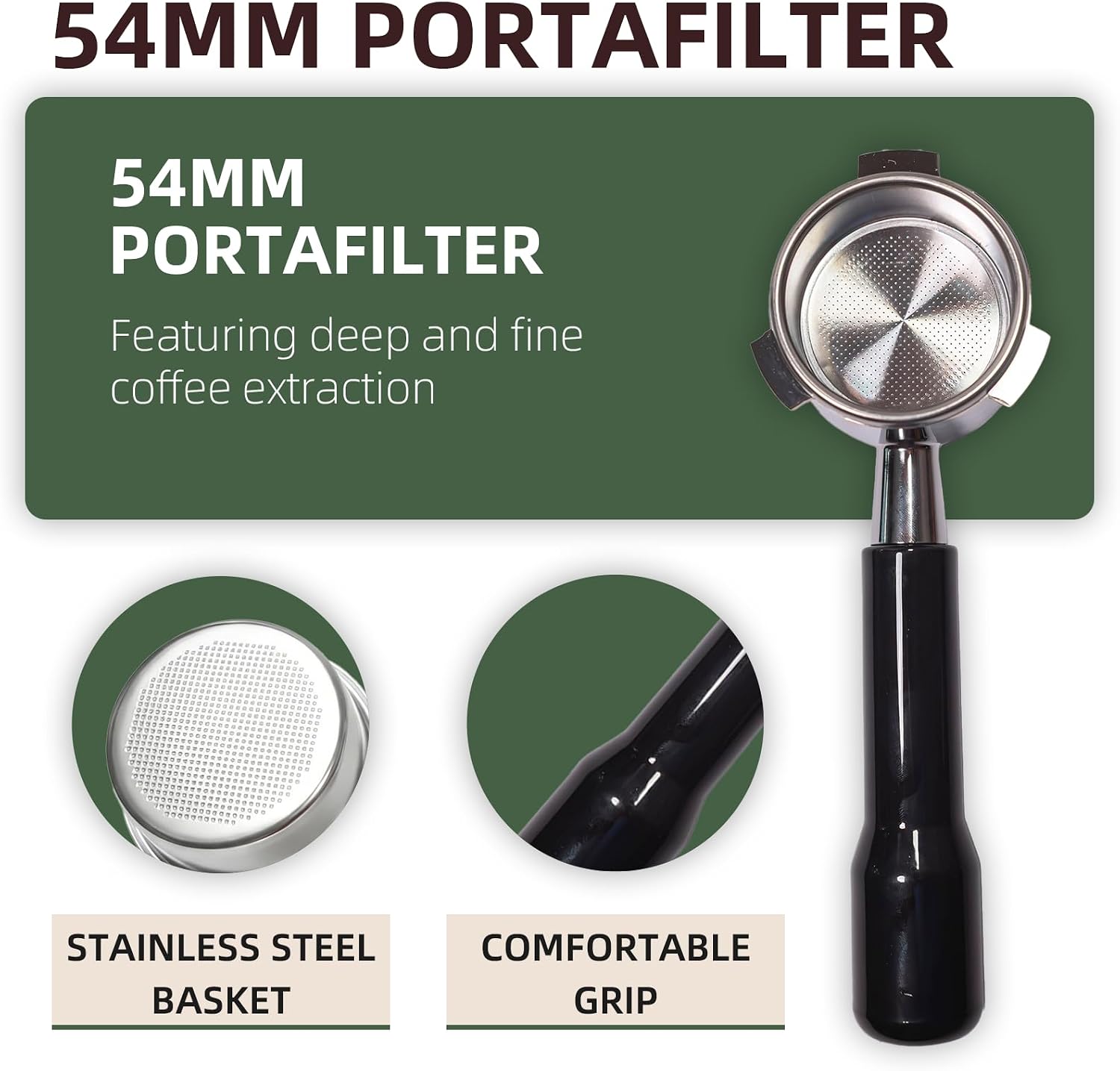 54mm Bottomless Portafilter for Breville Barista Express/Pro/Touch/Bambino18-21g Precision Basket, Stainless Steel 304 Filter Basket, Naked Portafilter for Espresso Extraction(54mm Black)