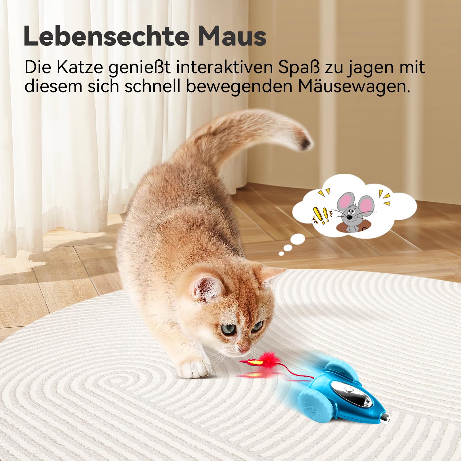 Migipaws elektrisches Katzenspielzeug, Intelligentes Spielzeugmäuse, Interaktives Spielzeug für Katzen, automatisch bewegliches Kätzchenspielzeug mit LED, Wiederaufladbar (blau)