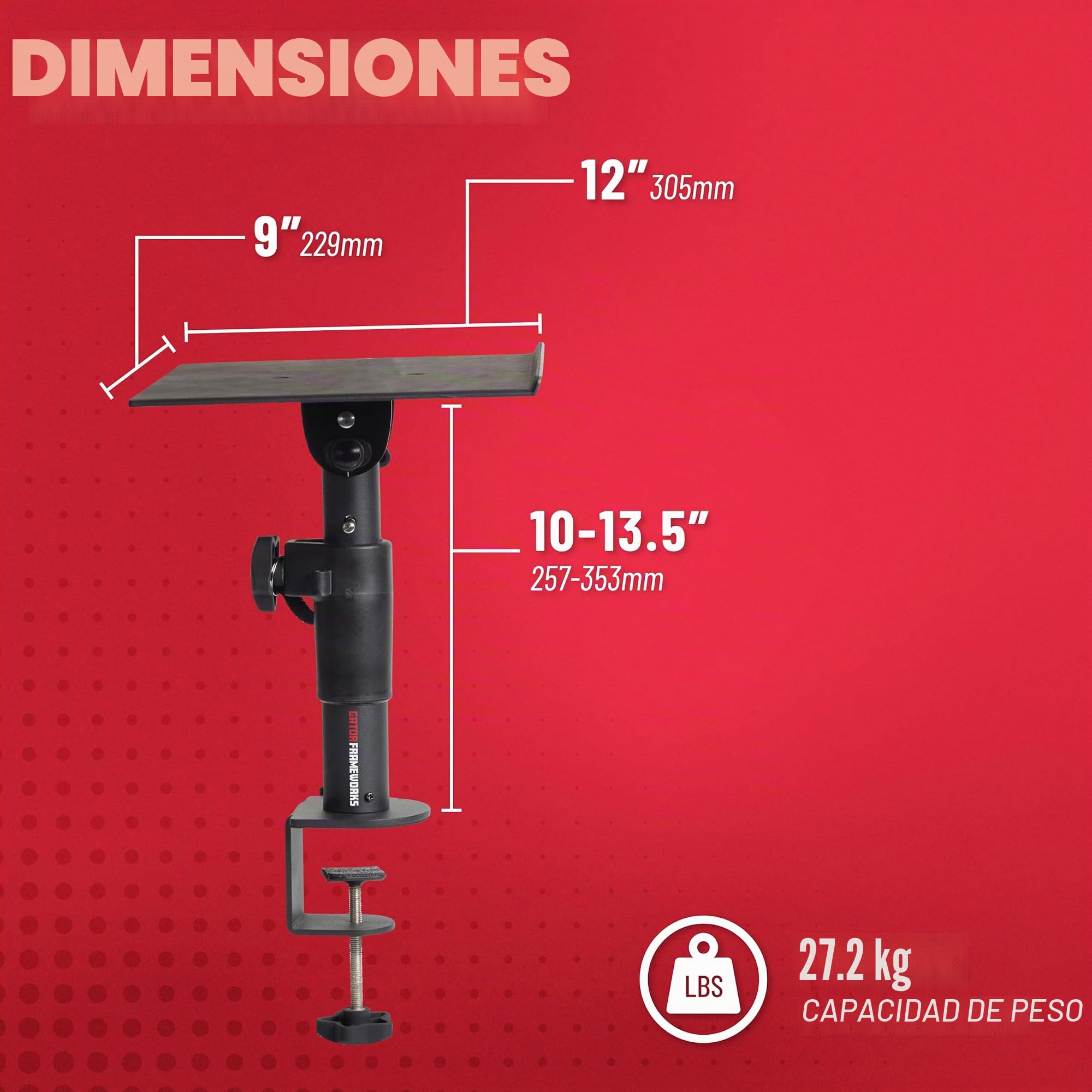 Gator Frameworks Soportes de Escritorio con Pinza para Monitor de Estudio y Altavoz con Superficie Acolchada de Espuma EVA, ángulo Ajustable de 0° a 15° - Juego de 2 (GFWSPKSTMNDSKCMP)