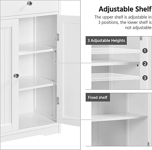 Miniatura 6 de Yaheetech Bathroom Floor Cabinet, Large Storage Space Wooden Organizer with 1 Big Drawer, 3 Small Drawers & 2 Doors, Free-Standing Cupboard for