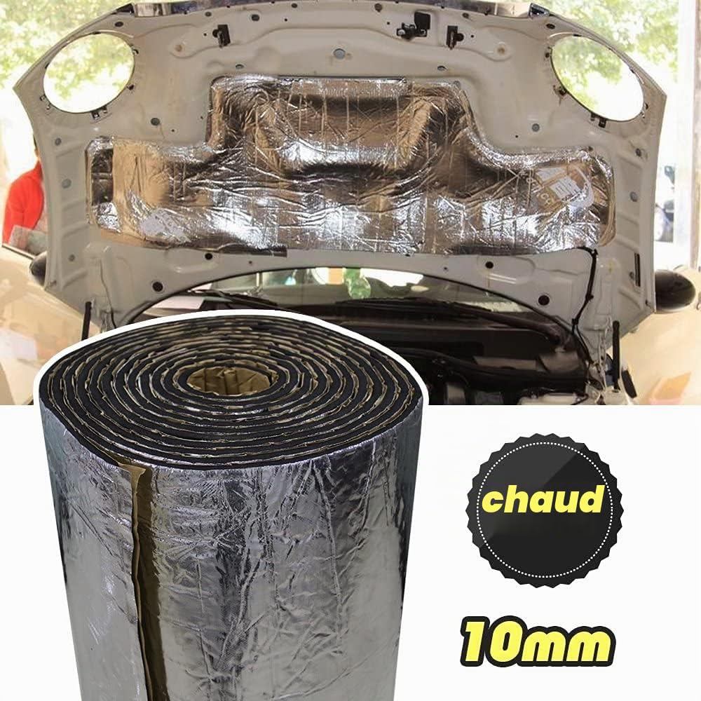 1M x 2M Tapis de voiture isolant 10 mm, isolation thermique et sonore, modération du bruit acoustique du moteur, imperméable, protection contre chaleur et humidité