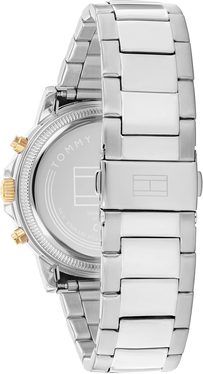 Tommy Hilfiger Men's Multifunction Quartz Watch – 44mm Stainless Steel Case, Double-Layer Dial, Link Bracelet, Skeleton-Inspired Design - Gift for Him - Image 3