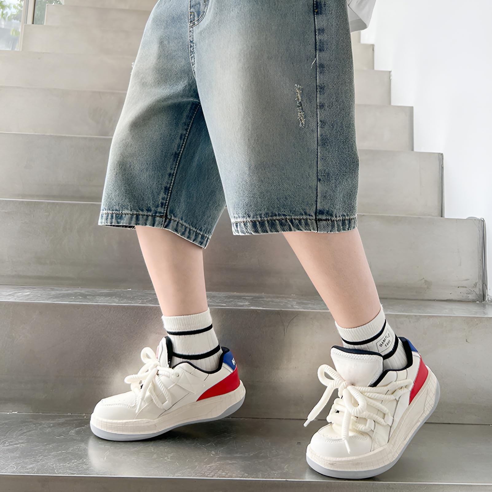 amropi Pantaloncini Jeans da Bambini e Ragazzi Corti Pantaloni in Denim Vita Elastica Larghi Bermuda Shorts per 3-12 Anni