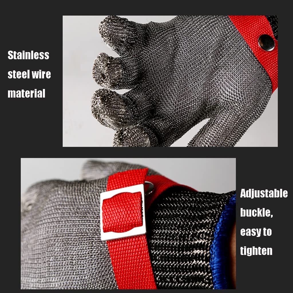 WXYZ Guantes Anticortes Guantes resistentes a la calidad de la comida de la cocina, Guantes de alambre de acero ajustables de la protección del nivel 5, for el sacrificio, la aventura al aire libre, l
