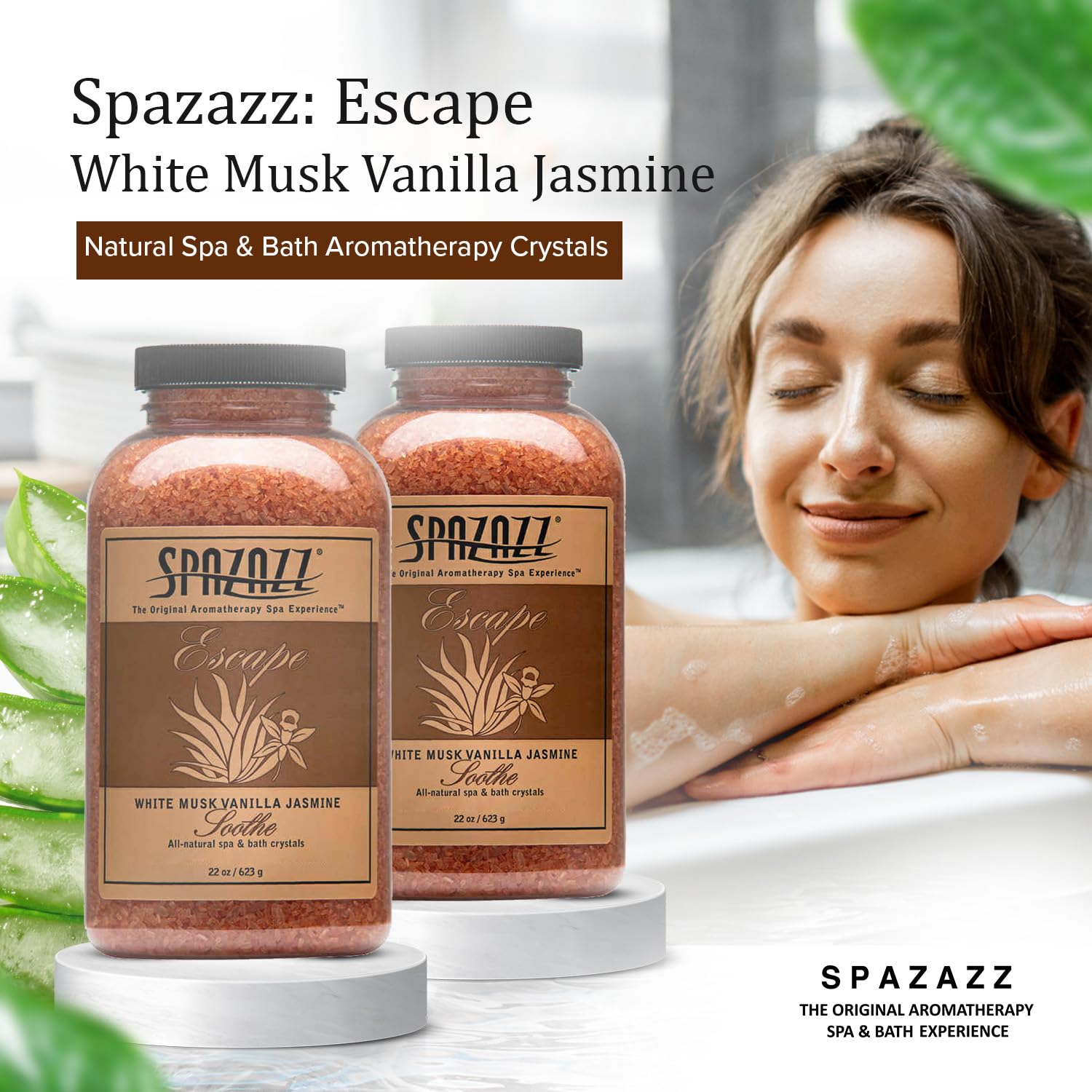 Spazazz Escape Cristales para SPA Blancos Almizcle Vainilla Jazmín Fragancias para Jacuzzi 1Kg