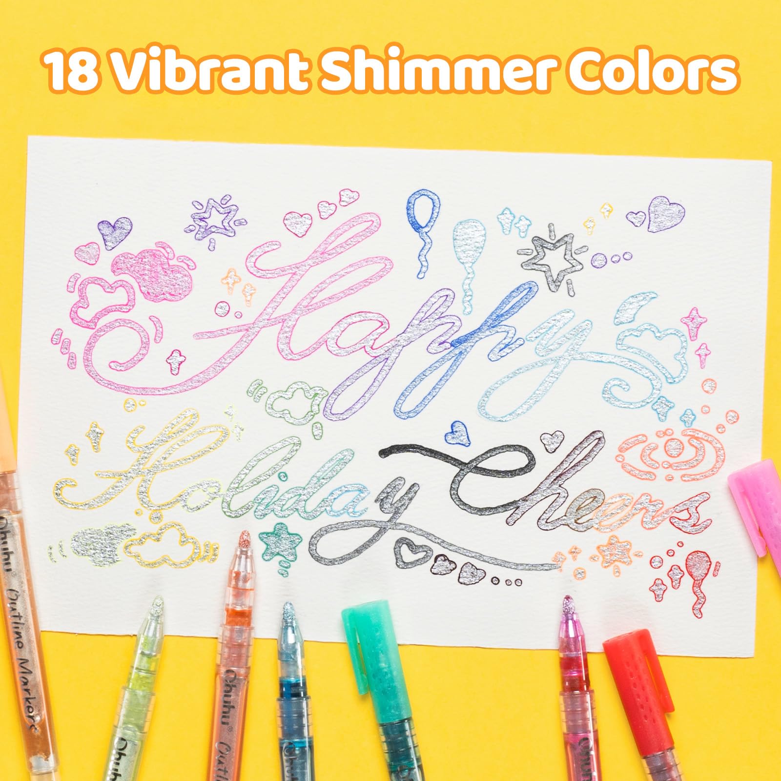 Ohuhu Outline Markers 18 Colors - Shimmer Metallic Double Line Drawing Pens For Crafts