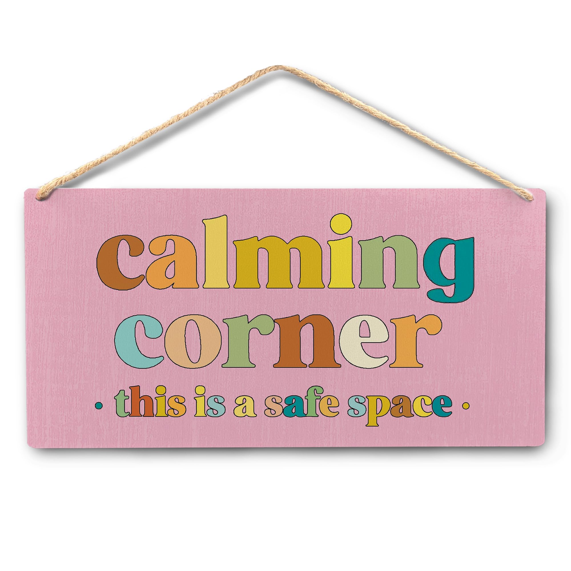 Calming Corner Hanging Wood Sign Plaque - Safe Space, Classroom Decor, School Counselor Office, Calm Down Corner Decorations, Boho Decor (Pink), 12x6