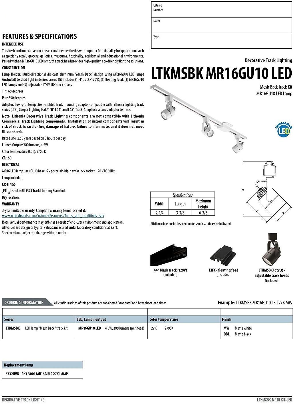 Lithonia Lighting LTKMSBK MR16GU10 3R BN M4 Adjustable Fixed Round Flush-Mount Halogen Line Voltage Fixed Track, 3 Lamp-round, 480 Lumens/Head, 120 Volts, 50 Watts, Brushed Nickel