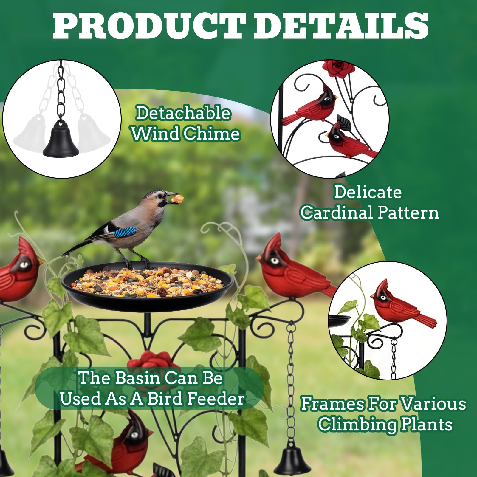2 graticci da giardino in metallo cardinale per piante rampicanti da 89 cm per piante da bagno per uccelli graticcio decorazione cardinale mangiatoia per uccelli per esterni giardino prato