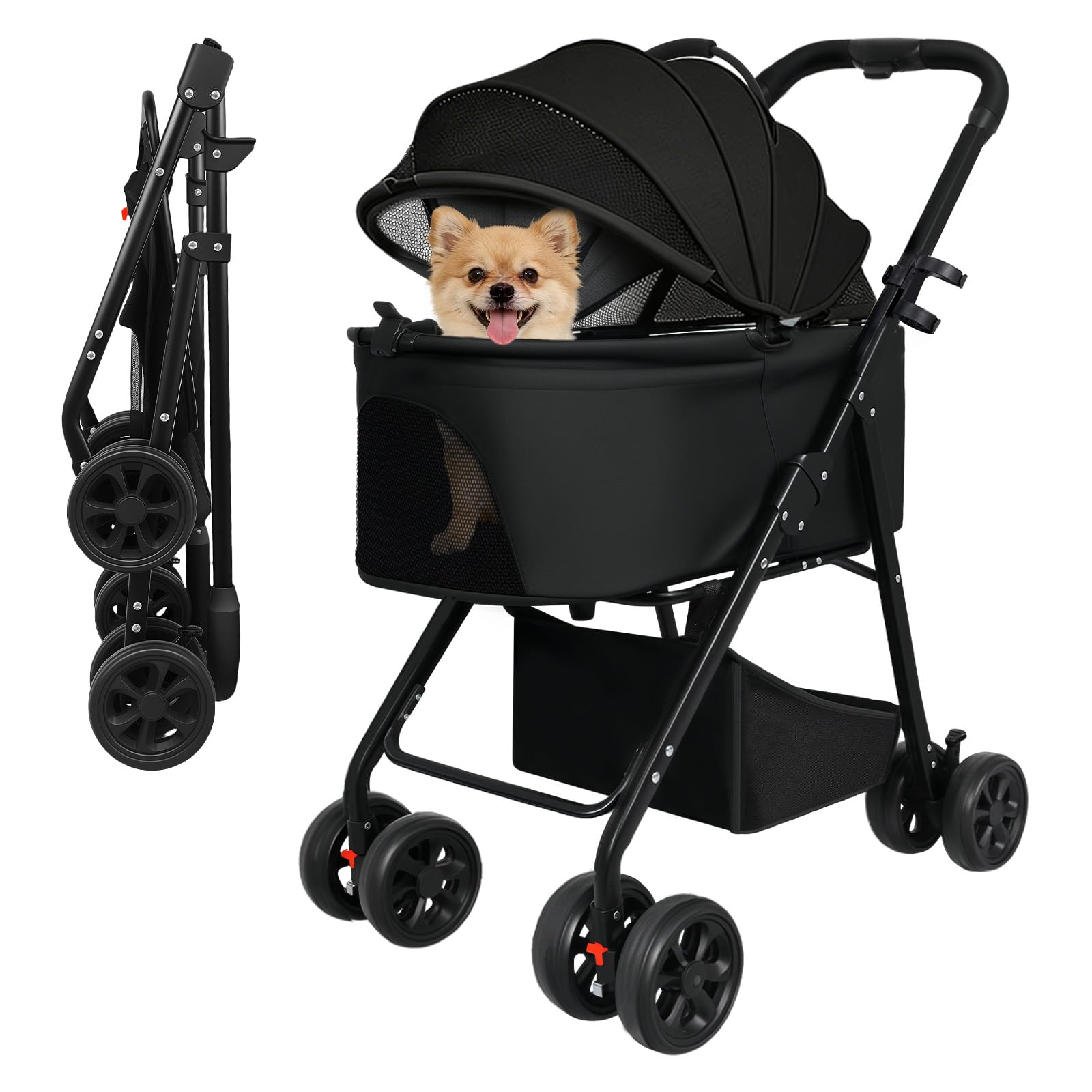 3-in-1 Pet Stroller Dog Pram, Foldable Dog Pushchair with Removable Carrier, Four-Wheel Pet Stroller with Suspension for Medium Dogs and Cats up to 20 kg