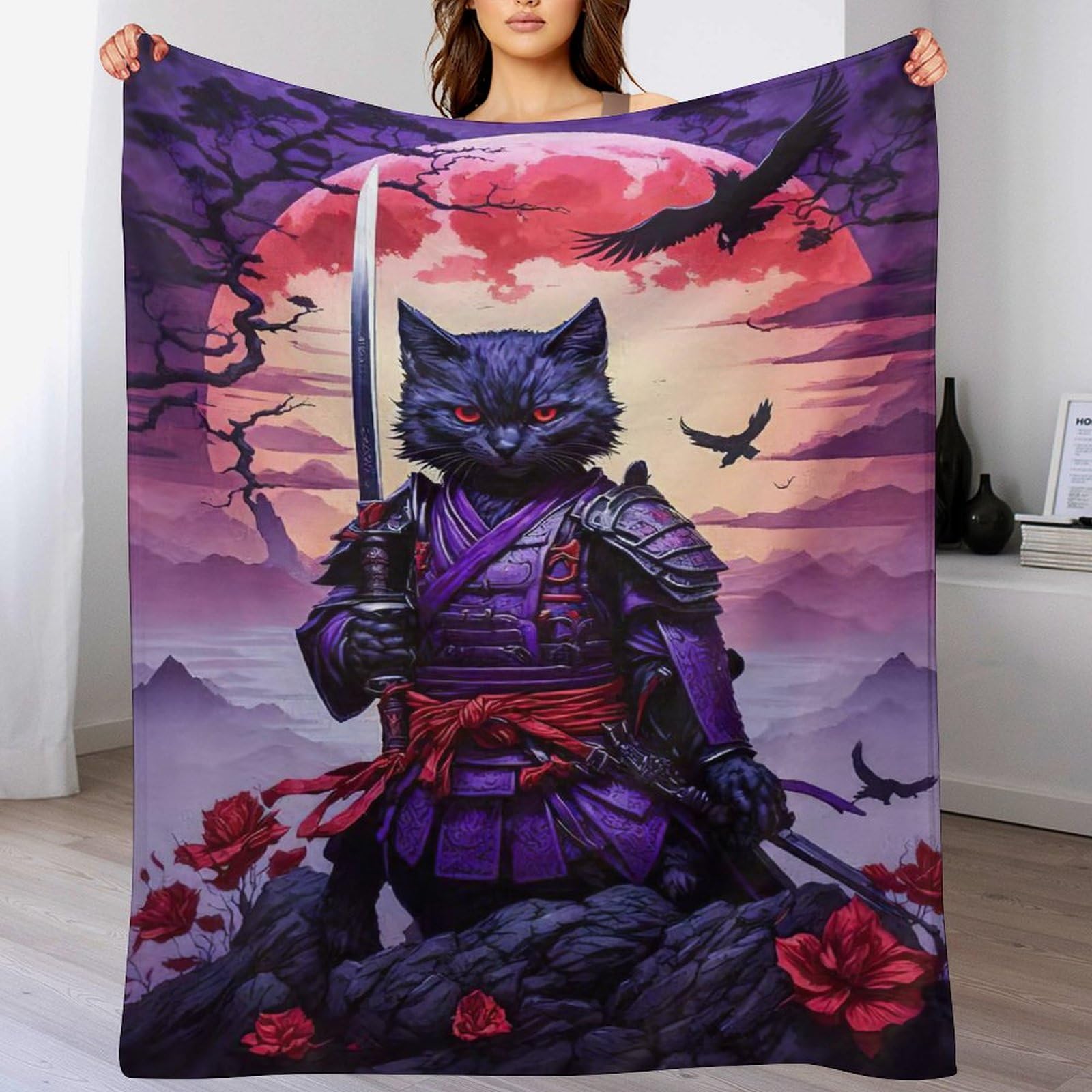 Couverture canapé chat en flannel douce et moelleuse pour salon et voyage 130x150cm