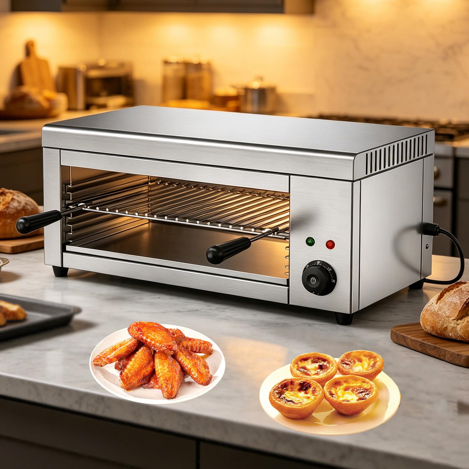 Gril Salamandre Professionnel, Barbecue avec Grilles Amovibles, Four électrique 2000W pour Faire Fondre Le Fromage, Griller des Sandwichs et Griller des Steaks Acier Inoxydable