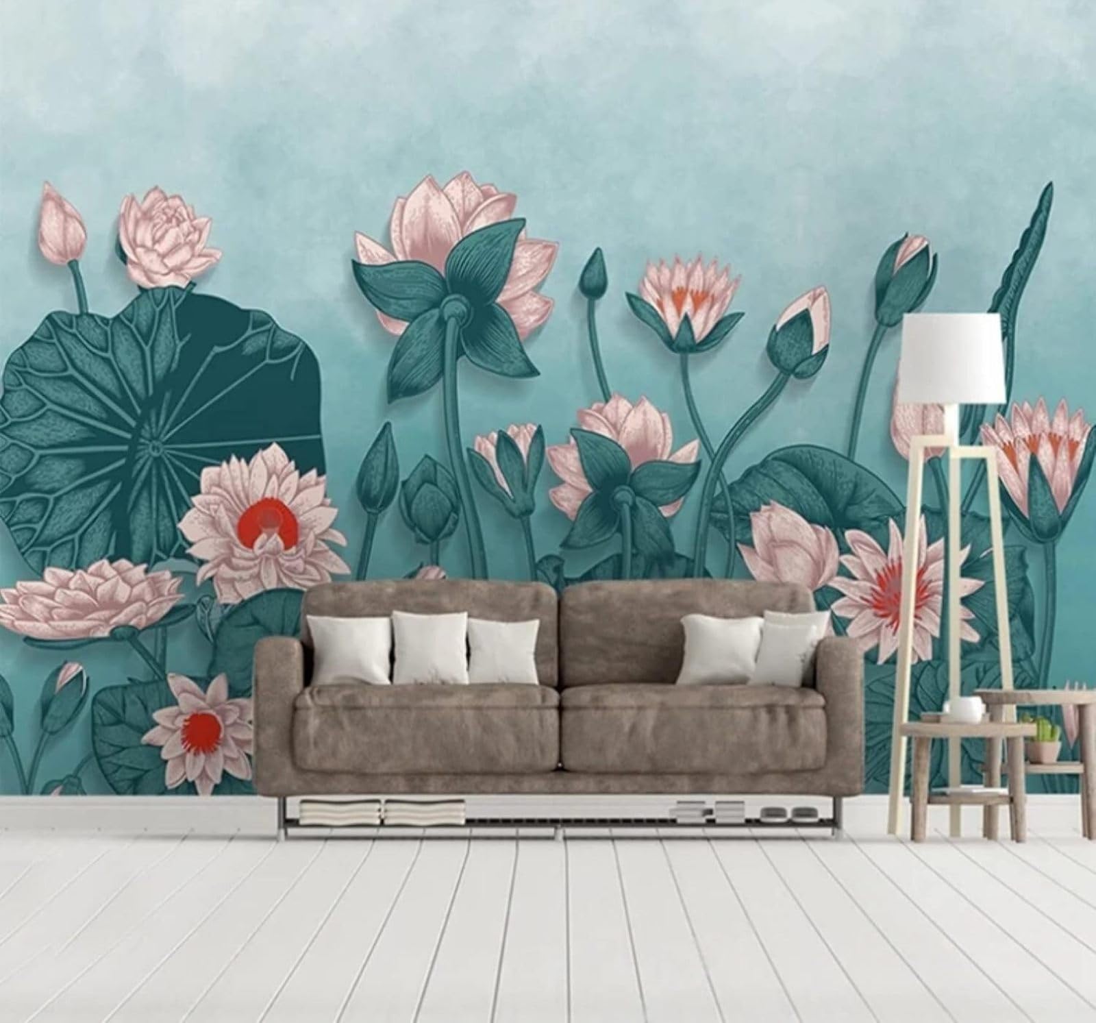 XLMING Hand Drawn Minimalist Fresh Beautiful Lotus 3D Wallpaper Luxury Home Dining Decor Paste Sofa Living Room The Wall for Bedroom Mural-300cm×210cm