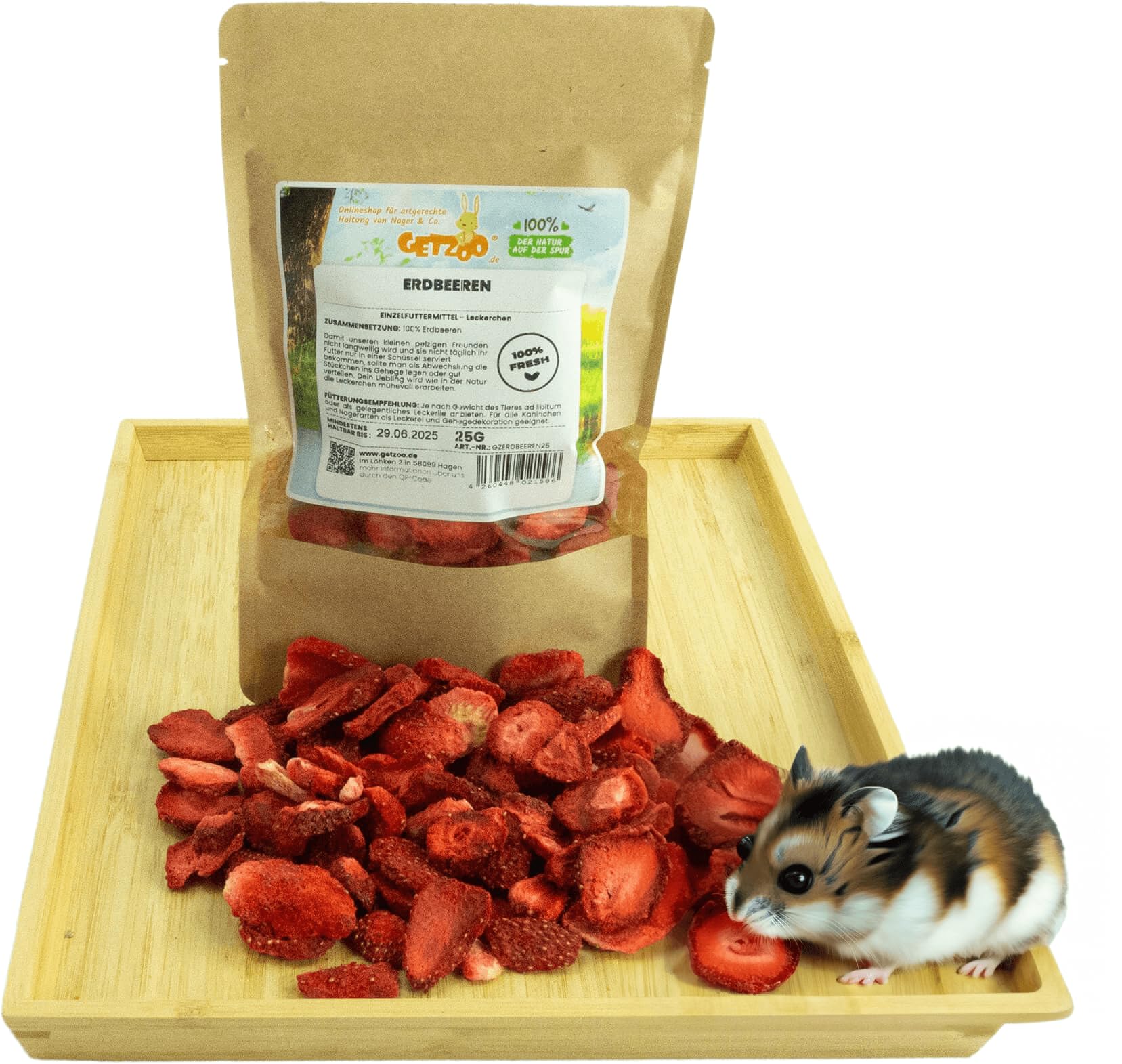 Getzoo Truskawki 25 g – delikatnie suszone, duże kawałki, naturalne przekąski dla gryzoni, bogate w witaminy smakołyki dla chomików, myszy i małych zwierząt