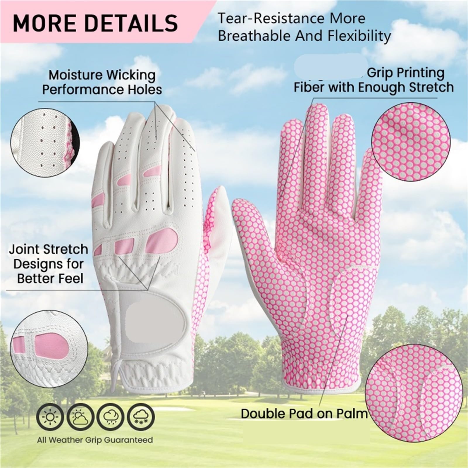 Golfhandschuhe for Damen, for die Linke Hand, rutschfest, atmungsaktiv, 3er-Pack, Damenhandschuh for Rechtshänder