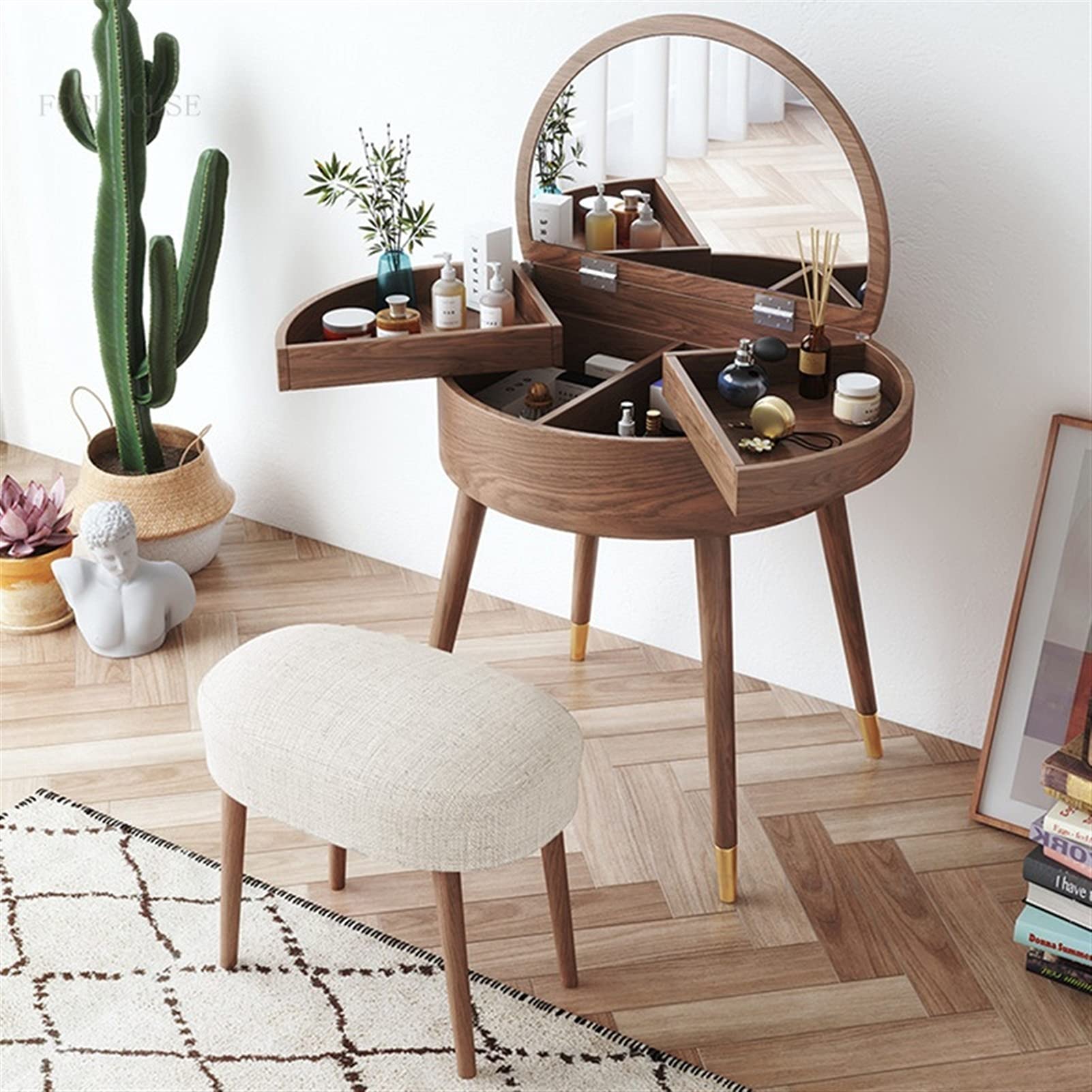 leaning mini dressing table Oak wooden Leaning small Dressing Table