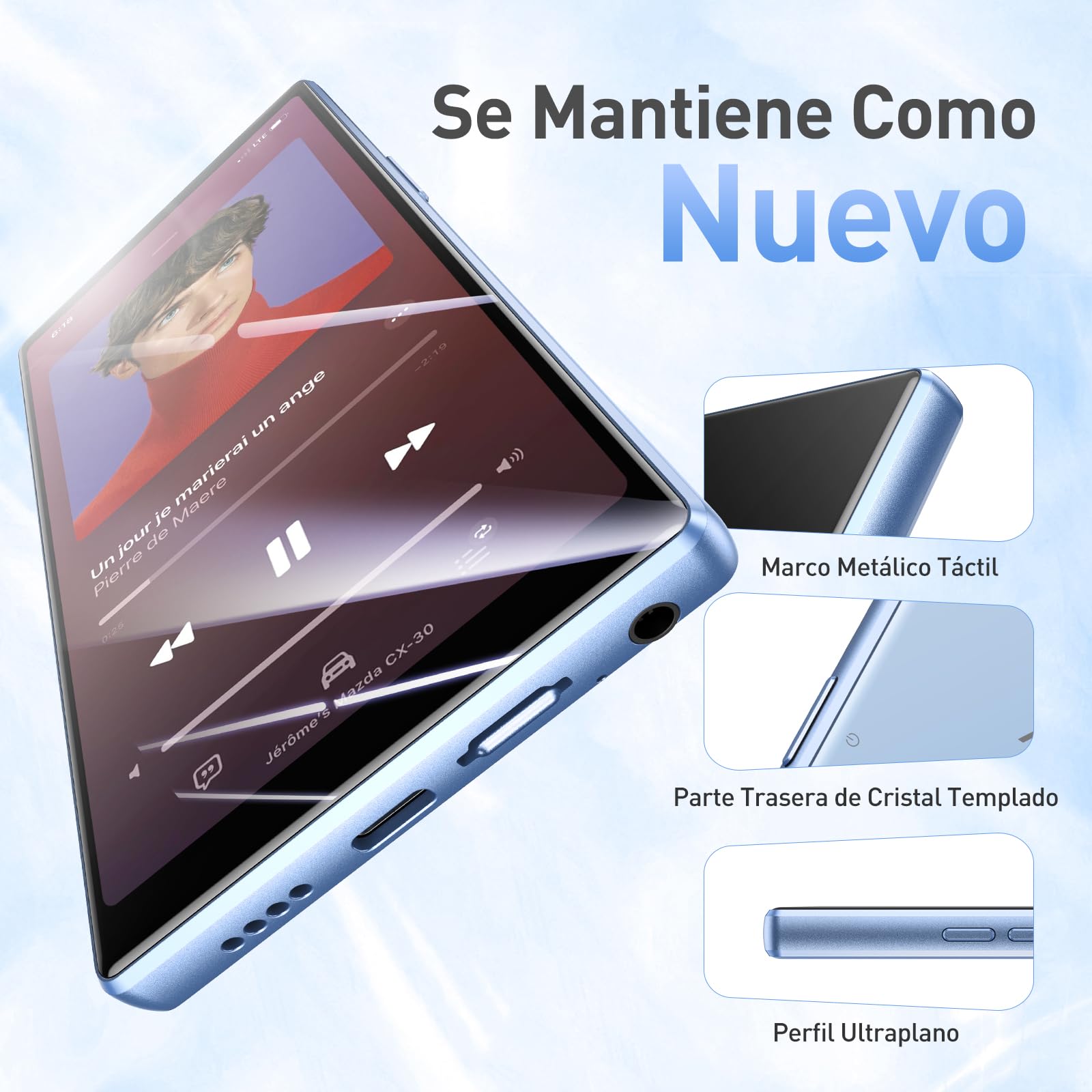 AGPTEK 128GB Reproductor MP3 Spotify con Bluetooth y WiFi, Android 13 MP4 Reproductor de 5'', Reproductor de Música MP4，MP3 Player con Spotify, Audible, App Store, Amazon Music, hasta 1 TB, Azul
